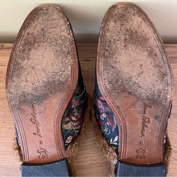 SAM EDELMAN Danica Tapestry Horsebit Fur-Lined Slip On Mule Loafer Flats Size 11 - Picture 14 of 14